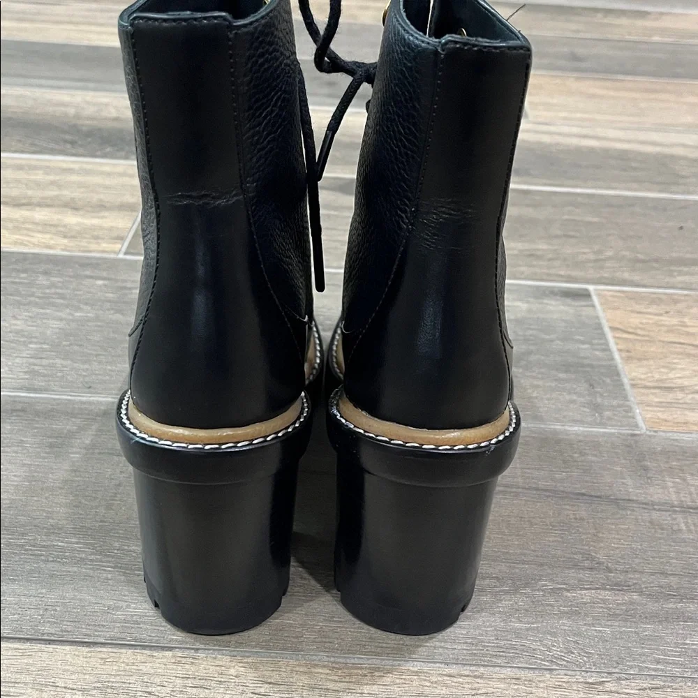 NEW Tory Burch Miller Mixed Materials Lug Sole Boot Black Size 6